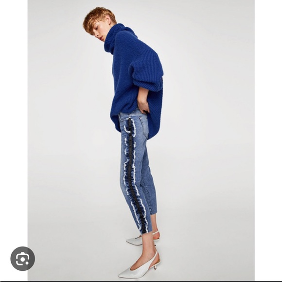 Zara 1975 Basic Denim Cigarette Jean with Frill Trim - Picture 1 of 10
